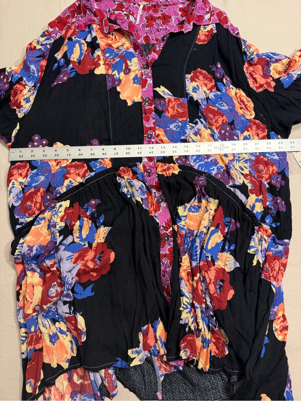 NWT Free People Floral Brunch a Bunch Button Front Tunic Dress XL Black Multi - Picture 10 of 12
